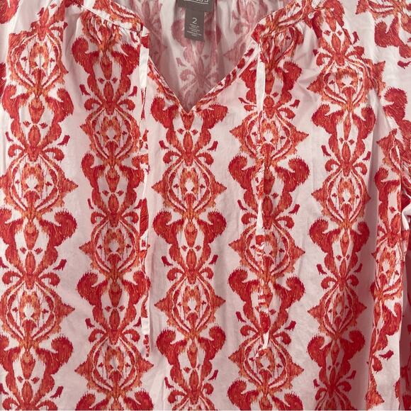 CHICO’S Tunic Size Large Contrast Medallion Feminine Popover Top Stretch Cotton - Picture 7 of 15